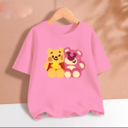 Áo thun cho bé gái gấu hồng và gấu vàng chất cotton phom rộng size từ 9