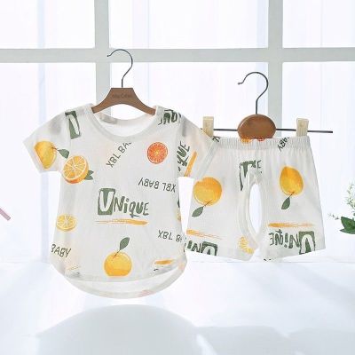 【Ready】🌈 Baby summer thin suit boy baby short-sleeved pure cotton split clothes girls pajamas shorts summer suit
