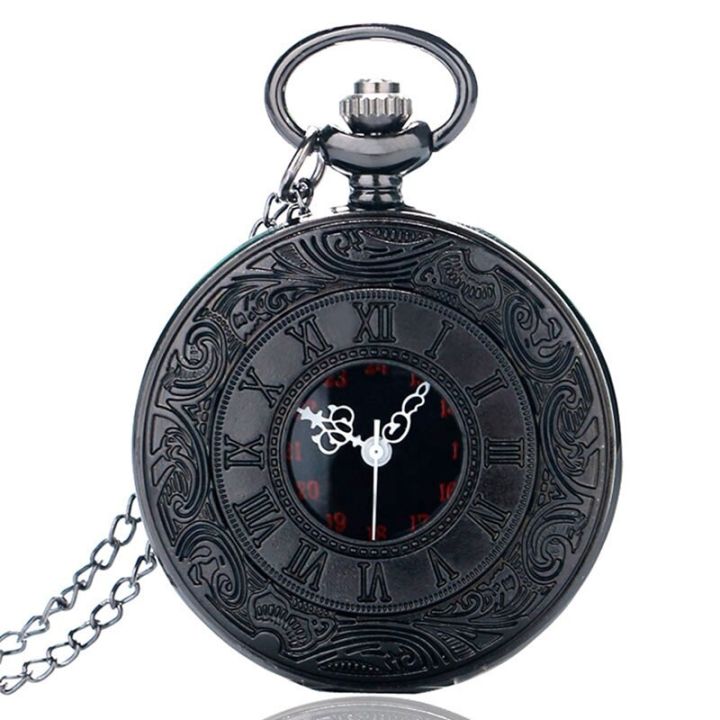 นาฬิกาควอตซ์สลักลายตัวเลขโรมันบรอนซ์ยุคโบราณ6แบบสายโซ่นาฬิกาจี้สร้อยคอแบบห่วงสำหรับผู้ชายและผู้หญิง