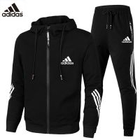 AdidasˉNew  คุณภาพสูงใหม่ชุดลำลองดั้งเดิมของผู้ชาย Sportswear ยาว -เสื้อแจ็คเก็ตที่ดีที่สุดเสื้อผ้าและกางเกงของแท้ (แจ็คเก็ต 1 ชิ้น+1 กางเกง)