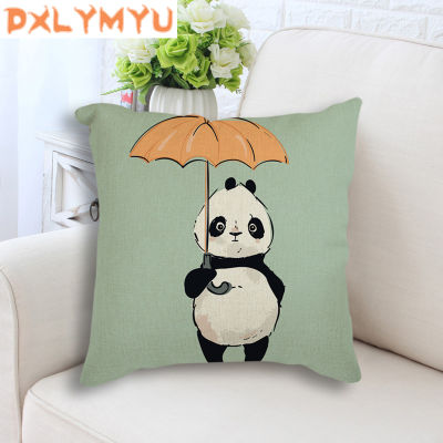 Sofa Cushion Watercolor Kawaii Panda Cushion Cute Panda Print Throw Pillow Linen Cotton Cushion 45*45 CM Decorative Cushion