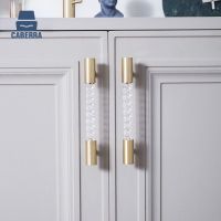 European Drawer Knobs Brass with Acrylic Cupboard Handle Golden Kitchen Cabinet Door Pull Wardrobe Dresser Handles for Furniture