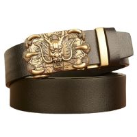 Men Genuine Leather Belt Dragon Pattern Metal Automatic Buckle Cowhide Fashion Belts For Men Waistband Male Strap High Quality