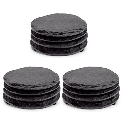 12 PCS Round Black Coasters Handmade Coasters for Drinks, Beverages, Wine Glasses