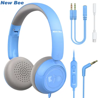 New Bee Headset Kids Headphones with 94dB Volume Limited for boys Girls Foldable Ajustable headphone for Tablet School Plane