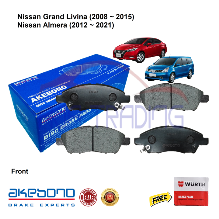 Genuine Akebono Front Brake Pads for Nissan Almera (2012-2021), Nissan ...