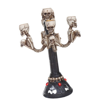 【CW】Skull Candela Halloween Decorative Lamp Table Centrepiece 5-arm Candle Stick Holder