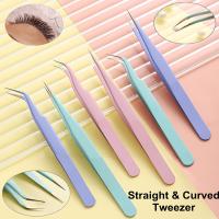 1Set Portable Eyebrow Scrapbook Sticker Nail Art Stainless Steel Straight Elbow 1.5mm Thickening Precision Tweezers Picking Tool