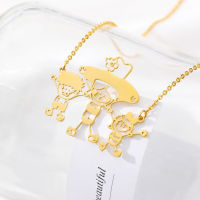 Custom Kids Drawing Necklace Personalized Children Artwork Necklace Stainless Steel Gold Sliver Chain for Mom Grandma Gift