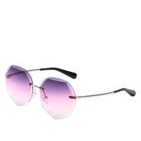 Female Polygonal Crystal Sunglasses Trimmed Round Face Thin Sunglasses