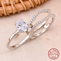 แหวนแต่งงานแหวนเพิ่มขนาดสำหรับผู้หญิงแบบใหม่แหวนหมั้น925เงินสเตอร์ลิงเซ็ทสำหรับเจ้าสาวเพชรสังเคราะห์ AAAAA หลายรูปทรง
