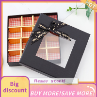 ?【Lowest price】Qearl 16กริด Christmas Chocolate BOX ของขวัญบรรจุภัณฑ์ bowknot window ช็อกโกแลตกล่องเปล่าของขวัญ handmade martrubling Chocolate Case