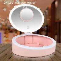 Portable 2 IN 1 10X Magnify LED Makeup Mirror With Light Ladies Storage Box Makeup Lamp Desktop Cosmetic Mirrors For Bedroom 20# Mirrors