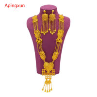 Apingxun New Arrival 24K Gold Color Tassles Necklace&amp;Earrings Jewelry Set African Australian Women Bridal Wedding Charm Jewelry