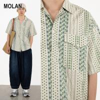 MOLAN เสื้อแขนสั้นสำหรับผู้ชาย,แจ็คเก็ตแขนสั้นเสื้อฮาวายแขนสั้น