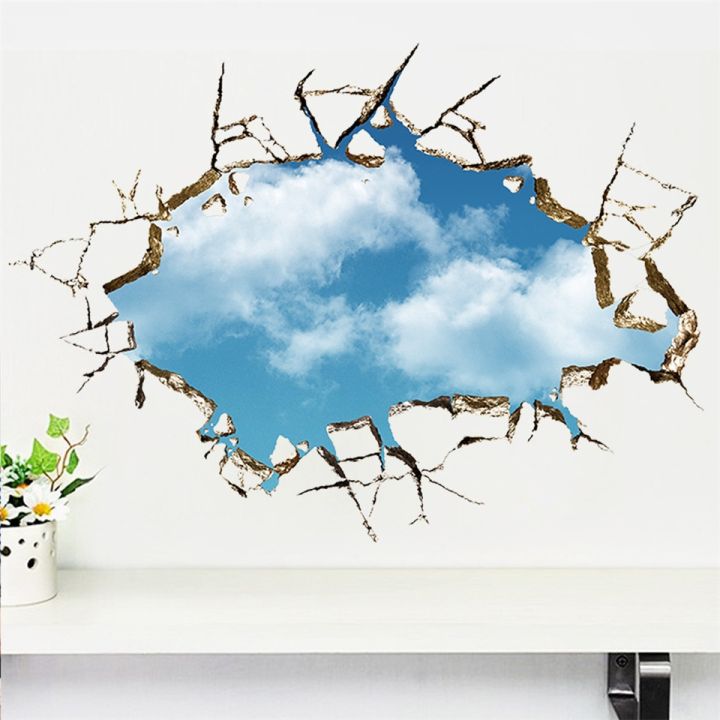 24-home-accessories-3d-broken-wall-against-blue-sky-wallpaper-สำหรับห้องนั่งเล่นห้องนอนฉากหลังสติ๊กเกอร์ตกแต่งผนังพีวีซีลอกออกได้มีกาวในตัว