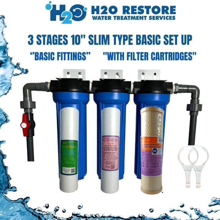 Water Filter 3 Stages 10” Slim type Basic No Bypass Fittings Ideal for ...