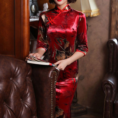 【CW】Chinese Traditional Dress Women Floral Print Elegant Short Sleeve Cheongsam Stand Collar Tight 2022 New Qipa Dresses Fashio