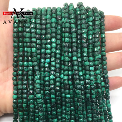 Natural Stone 4mm Green Malachite Handmade Faceted Cube Loose Beads For DIY Jewelry Making Bracelet Necklace