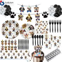 【JIU YU】▥  Cartoon Dog Theme Birthday Party Supplies Talheres descartáveis copo prato palha guardanapo Pet Dog balões decoração de bolo