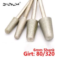 (Rui baoG) ZtDpLsd 1PCS 6MM Shank 80/320 Grit Cone Diamond Grinding Head Bullet Rotary Bits แก้วหยกหินแกะสลักเจาะเครื่องมือ