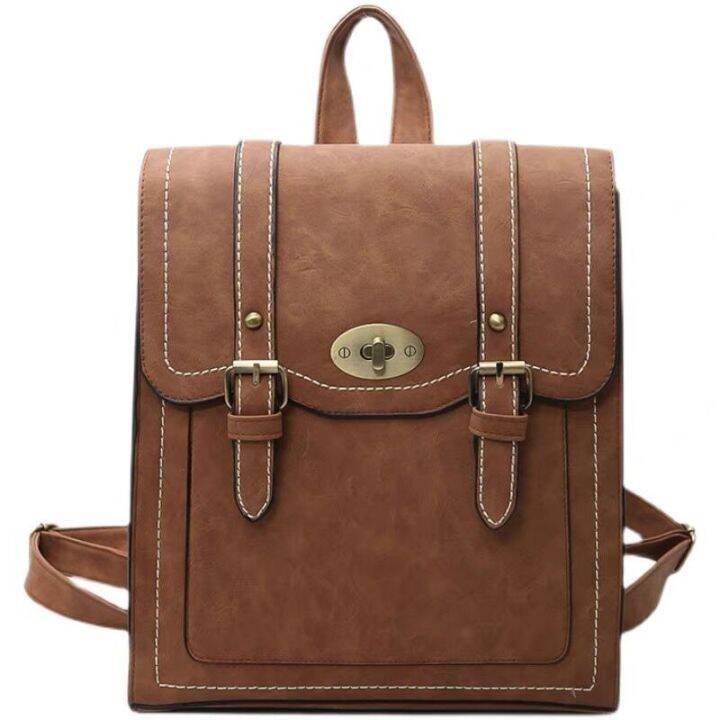 British style backpack female Korean Pu soft leather retro versatile