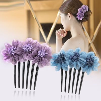 Simple flower silk yarn inserted comb Adult Lady seven tooth comb hair ornament