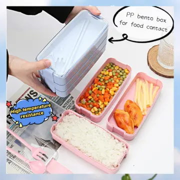 Wheat Straw Lunch Box 2 Layer Japanese Microwave Bento Box with Fork Spoon  Food Container for Student Office Staff 750ml
