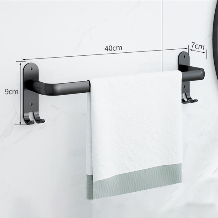bathroom-towel-bar-no-drill-towel-holder-single-layer-shower-rack-aluminum-alloy-storage-shelf-wall-mount-towel-rack-with-hook-bathroom-accessories