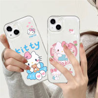 เคส Hello Kitty น่ารักสำหรับ IPhone 15 14 13 12 11 Pro Max MINI X XS XR XSmax 7 7 + 8 8 8 + 6 6 + Plus SE3 SE2ปลอกซิลิโคน DCGD