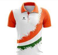 Round white Khelo India polo T-shirt, full sleeved, printed