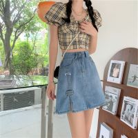 [Free ship] Denim womens spring and summer big size fat sister mm new man all-match high waist slim A-line