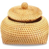 Storage Basket Hand Woven Rattan Storage Box with Cover Chinese Jewelry Snacks Tea Set Storage Box