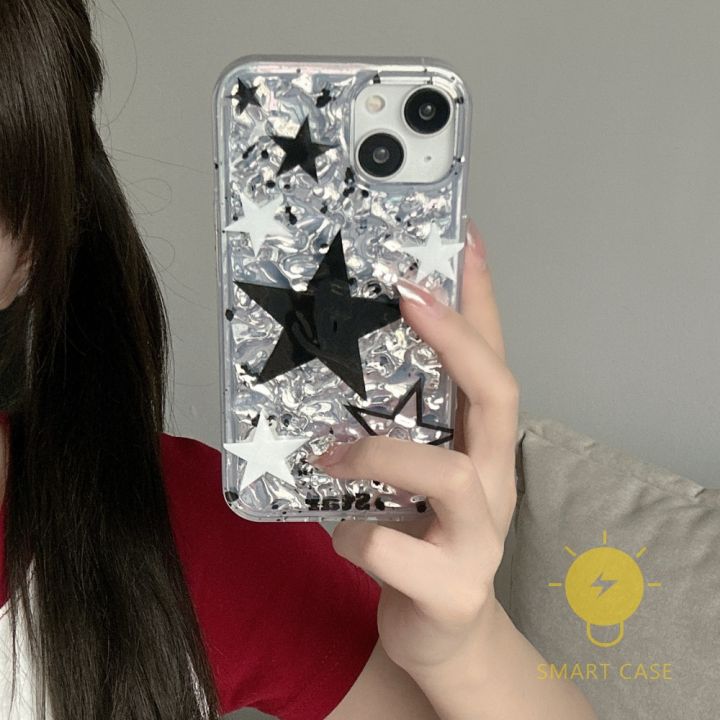 for-เคสไอโฟน-14-pro-max-shining-star-black-silver-เคส-phone-case-for-iphone-14-pro-max-plus-13-12-11-for-เคสไอโฟน11-ins-korean-style-retro-classic-couple-shockproof-protective-tpu-cover-shell