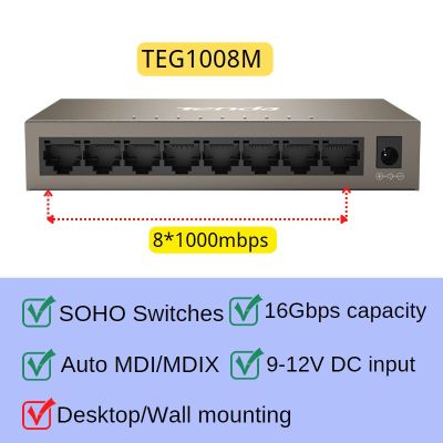 Tenda Gigabit Switch 10/100/1000Mbps อีเธอร์เน็ตสวิตช์โลหะเครือข่ายสวิตช์อัจฉริยะอุปกรณ์ส่งกระแสไฟฟ้าอุปกรณ์เสริม5/8/16พอร์ตสำหรับ JHJ3825กล้อง IP AP