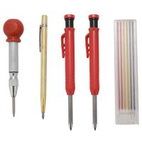 Carpenter Pencils Set,Center Hole Punch with Cap, Leads for Architect Woodworking Scriber,for Glass Ceramics Hardened