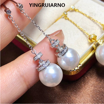 YINGRUIARNO Pearl Earrings S925 Sterling Silver Womens Earring Pendants Natural White Pearl Drop Earrings