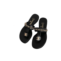 【Classic replication】 Summer High-end New Style Small Fragrance Buckle Chain Flat Bottom Flip-flops Versatile Open Toe Beach Sandals