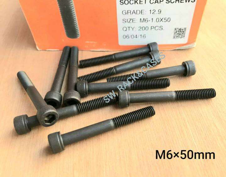 สกรูน็อตหัวจมดำ-m6x50mm-ราคาต่อแพ็คจำนวน-20-ตัว-ขนาด-m6x50mm-เกลียว-1-0mm-grade-12-9-black-oxide-น็อตหัวจมดำหกเหลี่ยมความแข็ง-12-9-แข็งได้มารตฐาน