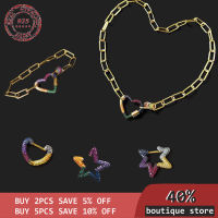 S925 sterling silver jewelry 1:1 imitation, color love five pointed star earrings, necklaces, bracelets, womens jewelry