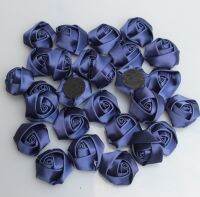 [HOT!] 10Pieces/Bag Navy Blue 3.5CM Satin Ribbon Rose Flower Silk Fabric Flowers Hand DIY Wedding Bouquet Girl Hair Cloth Accessories