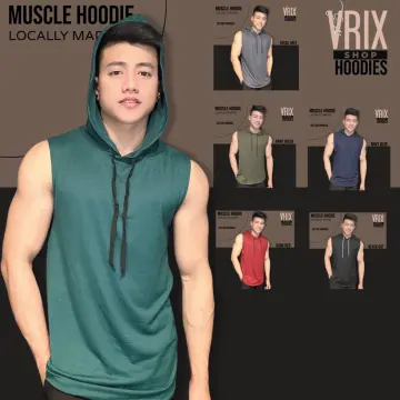 Buy Blue Sleeveless Hoodie Men Online