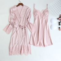 Summer y Women Kimono Bathrobe WHITE Bride Bridesmaid Robe Set Lace Sleepwear Home Clothes Nightwear Silk Satin Gown Nightdress