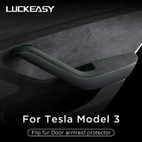 LUCKEASY Car Interior Accessories For Tesla Model 3 Model3 2021 Car Inner Door Handle Side Suede Turn Fur Decorative Sticker