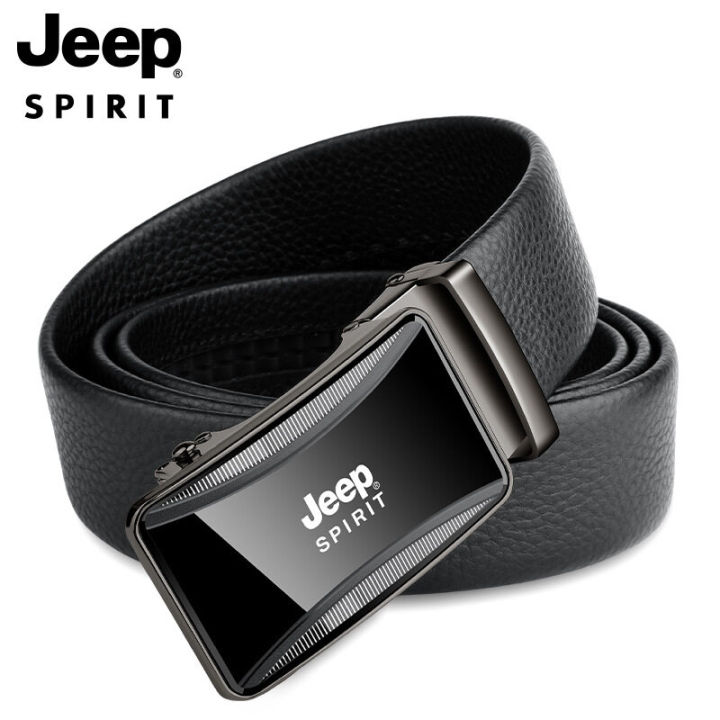 jeep-spirit-เข็มขัดหัวเข็มขัดอัตโนมัติหนังวัวชั้นหนึ่งสำหรับผู้ชายเข็มขัดสีดำแบบปรับได้9339