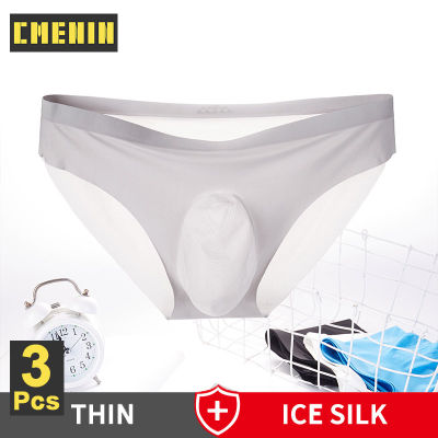 CMENIN MiiOW 3Pcs Ins Style Ice Silk กางเกงในชายเซ็กซี่ กางเกงในชาย กางเกงชั้นในเอวต่ำ กางเกงในชายบาง MR8058