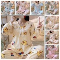 COD SDFERTGRTYTYUYU 【2021 New Designs for Long sleeve sets】 Nursing maternity suit Breastfeeding set wear long sleeve and long pants Nightwear Pajamas Pyjamas with Invisible lactation pocket Womens Sleepwear Pregnant Dress