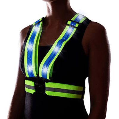 Cycling High Visibility LED Lights Straps with 3 Lighting Modes Adjustable LED Vest USB Rechargeable Professional Safety Gear