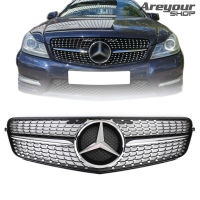 Areyourshop เพชรสีดําโครเมี่ยมกระจังหน้ารถ หน้ากระจังสําหรับ Mercedes-Benz C180 C200 C230 C250 C280 C300 C350 W204 2008-2014