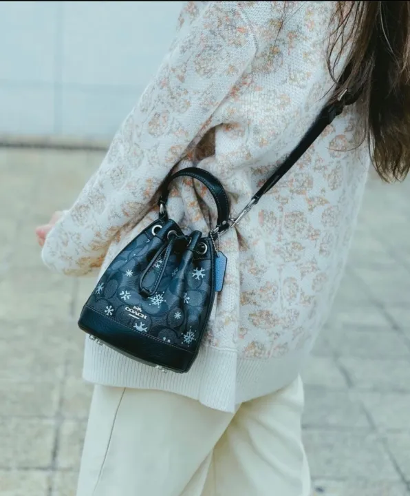 Coach CE587 Dempsey Drawstring Bucket Bag 15 in Graphite Signature